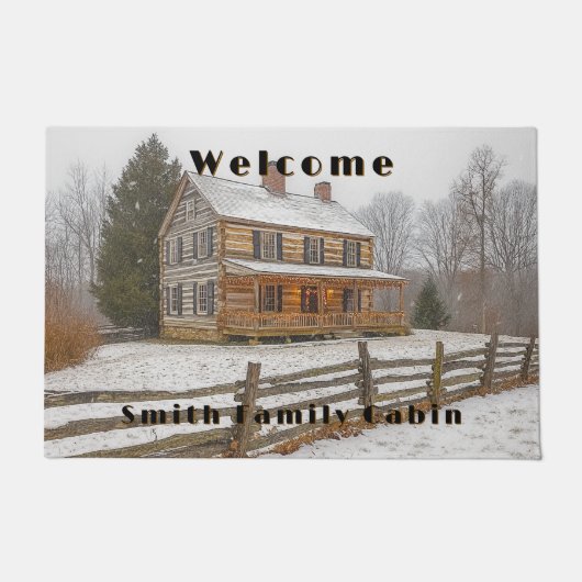 Winter Rustic Country Log Cabin Snow Deurmat (Voorkant)