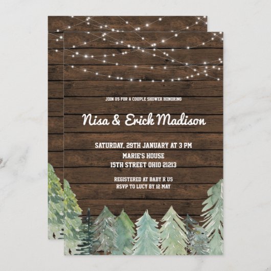 Winter Rustic Couples Baby shower Uitnodiging (Voorkant / Achterkant)