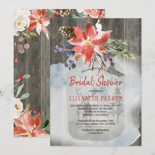 Winter Rustic Floral Barn Wood Vrijgezellenfeest Kaart (Voorkant / Achterkant)