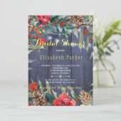 Winter Rustic Floral Vrijgezellenfeest | Navy Wood Kaart (Staand voorkant)
