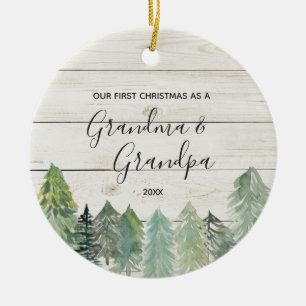 Winter Rustic Grandma Grandpa Kerstversient Keramisch Ornament