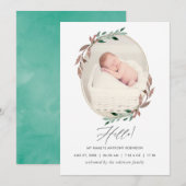 Winter Rustic Greenery Birth Announcement Kaart (Voorkant / Achterkant)