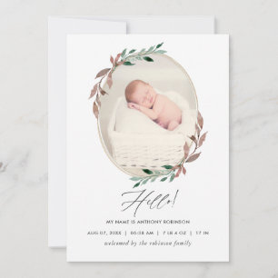 Winter Rustic Greenery Birth Announcement Kaart