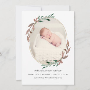 Winter Rustic Greenery Birth Announcement Kaart