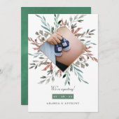 Winter Rustic Greenery Fotozwangerschap Aankondiging (Voorkant / Achterkant)