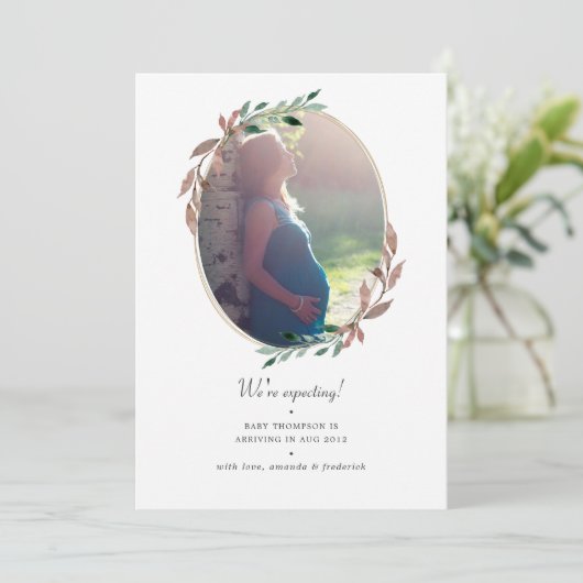 Winter Rustic Greenery Fotozwangerschap Aankondiging (Staand voorkant)