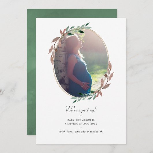 Winter Rustic Greenery Fotozwangerschap Aankondiging (Voorkant / Achterkant)