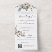 Winter Rustic Pine Floral QR RSVP Woodland Wedding All In One Uitnodiging (Binnen)