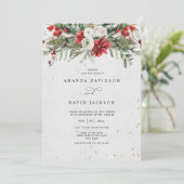 Winter Rustic Pine Greenery Red Berries bruiloft Kaart (Staand voorkant)