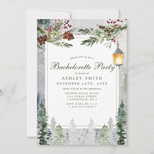 Winter Rustic Pine Trees Bachelorette Kaart (Voorkant)