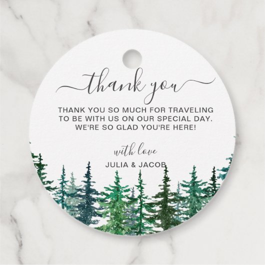 Winter Rustic Pine Trees Lantern Botanical Wedding Bedankjes Labels (Achterkant)