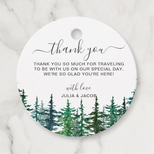 Winter Rustic Pine Trees Lantern Botanical Wedding Bedankjes Labels (Voorkant)