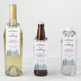 Winter Rustic Pine Trees Lantern Botanical Wedding Flessenhanger