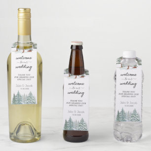 Winter Rustic Pine Trees Lantern Botanical Wedding Flessenhanger