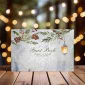 Winter Rustic Pine Trees Lantern Botanical Wedding Gastenboek