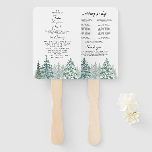 Winter Rustic Pine Trees Lantern Botanical Wedding Handwaaier (Voorkant en achterkant)