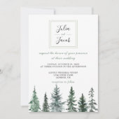 Winter Rustic Pine Trees Lantern Botanical Wedding Kaart (Voorkant)