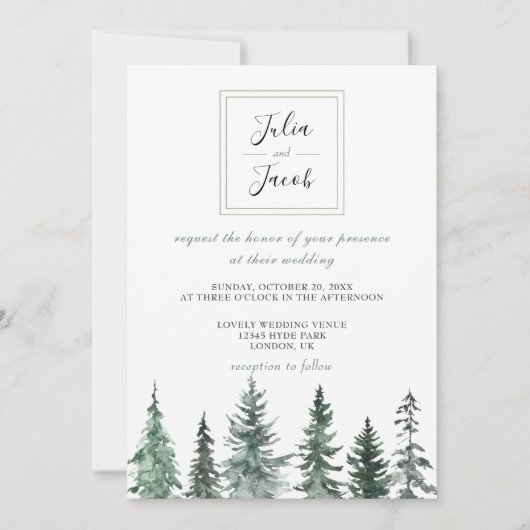 Winter Rustic Pine Trees Lantern Botanical Wedding Kaart (Voorkant)