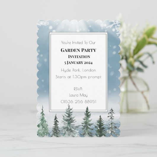 Winter Rustic Pine Trees Lantern Botanical Wedding Kaart (Staand voorkant)