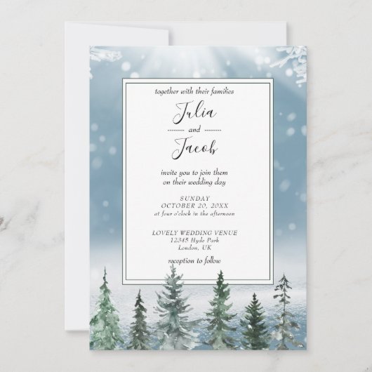 Winter Rustic Pine Trees Lantern Botanical Wedding Kaart (Voorkant)