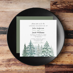 Winter Rustic Pine Trees Lantern Botanical Wedding Kaart