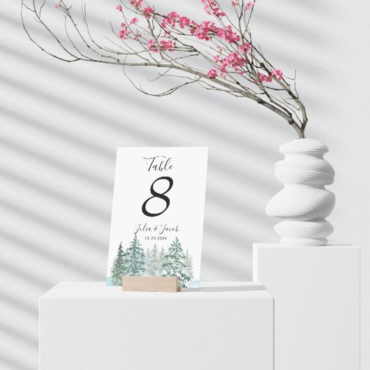 Winter Rustic Pine Trees Lantern Botanical Wedding Kaart