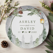 Winter Rustic Pine Trees Lantern Botanical Wedding Papieren Bordje