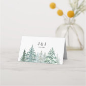 Winter Rustic Pine Trees Lantern Botanical Wedding Plaatskaartje (Achterkant)