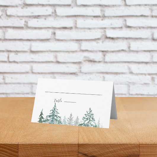 Winter Rustic Pine Trees Lantern Botanical Wedding Plaatskaartje