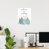 Winter Rustic Pine Trees Lantern Botanical Wedding Poster (Thuiskantoor)