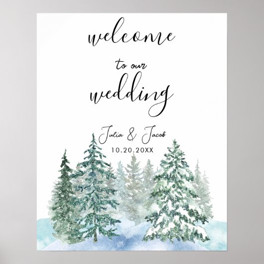 Winter Rustic Pine Trees Lantern Botanical Wedding Poster (Voorkant)