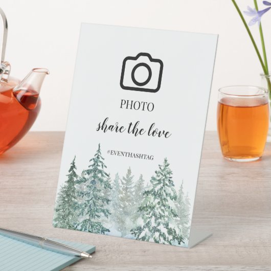 Winter Rustic Pine Trees Lantern Botanical Wedding Reclamebord Met Voetstuk (Insitu)