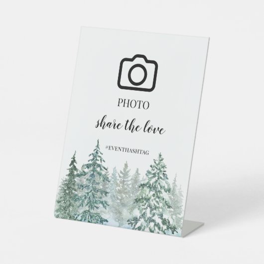 Winter Rustic Pine Trees Lantern Botanical Wedding Reclamebord Met Voetstuk (Voorkant)