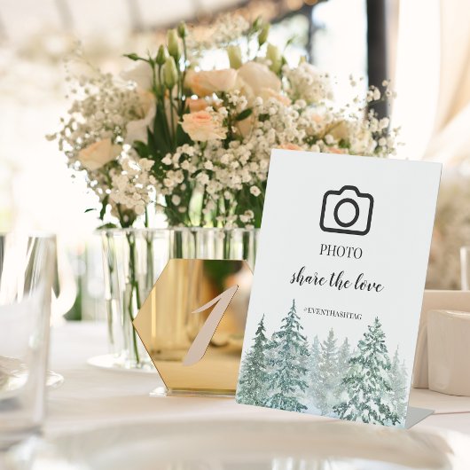 Winter Rustic Pine Trees Lantern Botanical Wedding Reclamebord Met Voetstuk