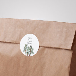 Winter Rustic Pine Trees Lantern Botanical Wedding Ronde Sticker