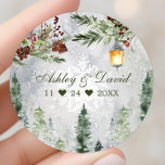 Winter Rustic Pine Trees Lantern Botanical Wedding Ronde Sticker<br><div class="desc">Winter Rustic Pine Trees Lantern Botanical Wedding Classic Round Sticker</div>