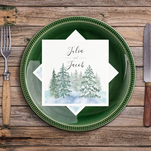 Winter Rustic Pine Trees Lantern Botanical Wedding Servet