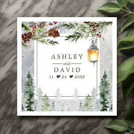 Winter Rustic Pine Trees Lantern Botanical Wedding Servet