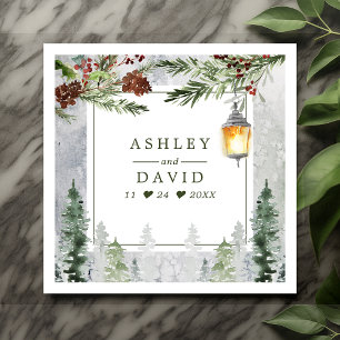 Winter Rustic Pine Trees Lantern Botanical Wedding Servet