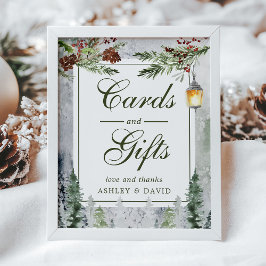 Winter Rustic Pine Trees Lantern Kaarten Gifts Poster