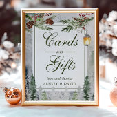 Winter Rustic Pine Trees Lantern Kaarten Gifts Poster