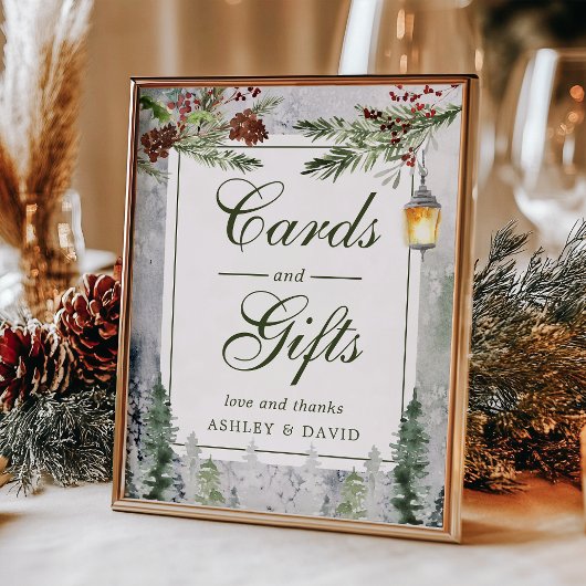 Winter Rustic Pine Trees Lantern Kaarten Gifts Poster