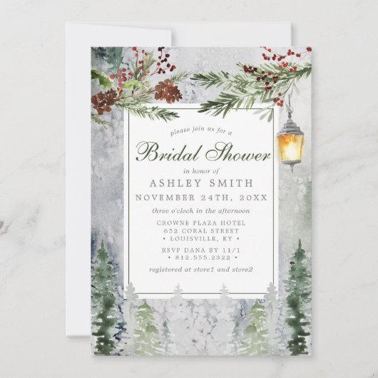 Winter Rustic Pine Trees Lantern Vrijgezellenfeest Kaart (Voorkant)