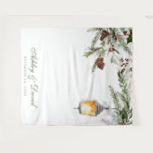Winter Rustic Pine Trees Lantern Weddenfoto Wandkleed (Voorkant (horizontaal))