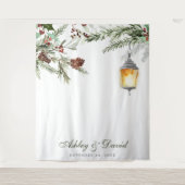 Winter Rustic Pine Trees Lantern Weddenfoto Wandkleed (Voorkant)