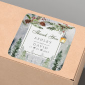 Winter Rustic Pine Trees Lantern Wedding Dank je Vierkante Sticker