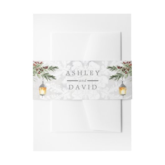 Winter Rustic Pine Trees Lantern Wedding Uitnodigingen Wikkel (Voorkant Voorbeeld)