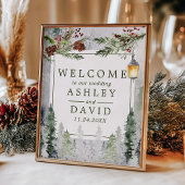 Winter Rustic Pine Trees Lantern Wedding Welkom Poster