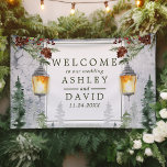 Winter Rustic Pine Trees Lantern Wedding Welkom Spandoek<br><div class="desc">Winter Rustic Pine Trees Lantern Wedding Welcome Banner</div>
