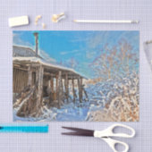 Winter Rustic Snow Covered Cabin Blue Sky Scenery Tissuepapier (Craft)